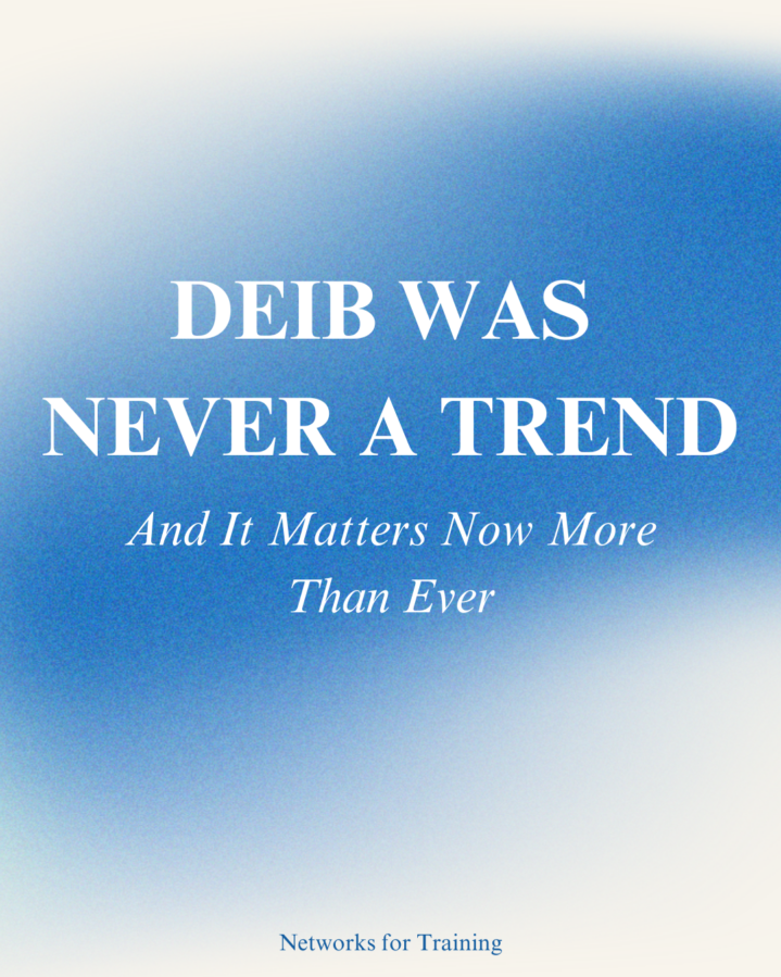 Blue and white gradient background with bold white text that states: "DEIB was never a trend and it matters now more than ever."